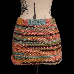 Handmade Crochet Bamboo Mini Skirt • One of a Kind • Discontinued Yarn